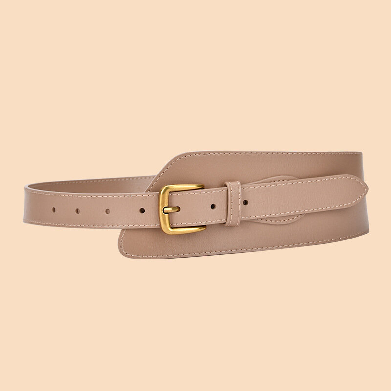 Cinturón ancho de cuero genuino para mujer, hebilla elástica Vintage, hebilla de Pin salvaje, cinturón de sello de cintura, moda