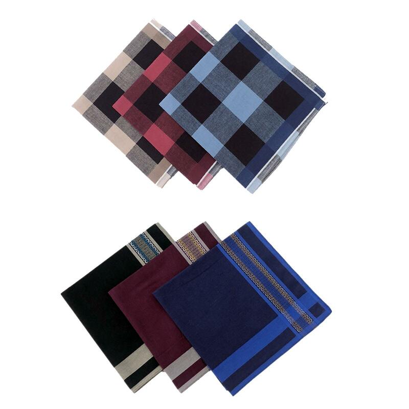 6Pcs Dark Plaid Handkerchief Pocket Square Classic 40cmx40cm Assorted Reusable Soft Hankies for Celebration Birthday Party