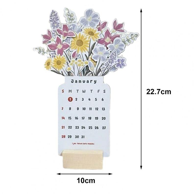 Calendario de escritorio de flores Bloomy con Base de madera, decoración de escritorio mensual para el hogar, oficina, escuela, 12 meses, 2024, 2024