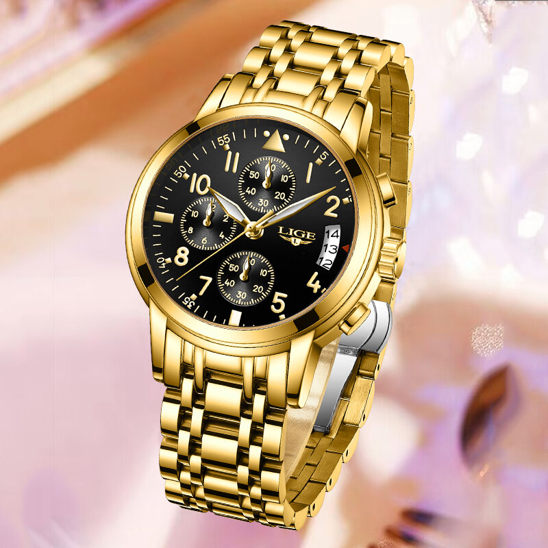 LIGE นาฬิกาผู้หญิงธุรกิจควอตซ์นาฬิกาสุภาพสตรี Top Brand ผู้หญิงที่หรูหรานาฬิกาข้อมือ Chronograph ผู้หญิงนาฬิกา Relogio Feminino