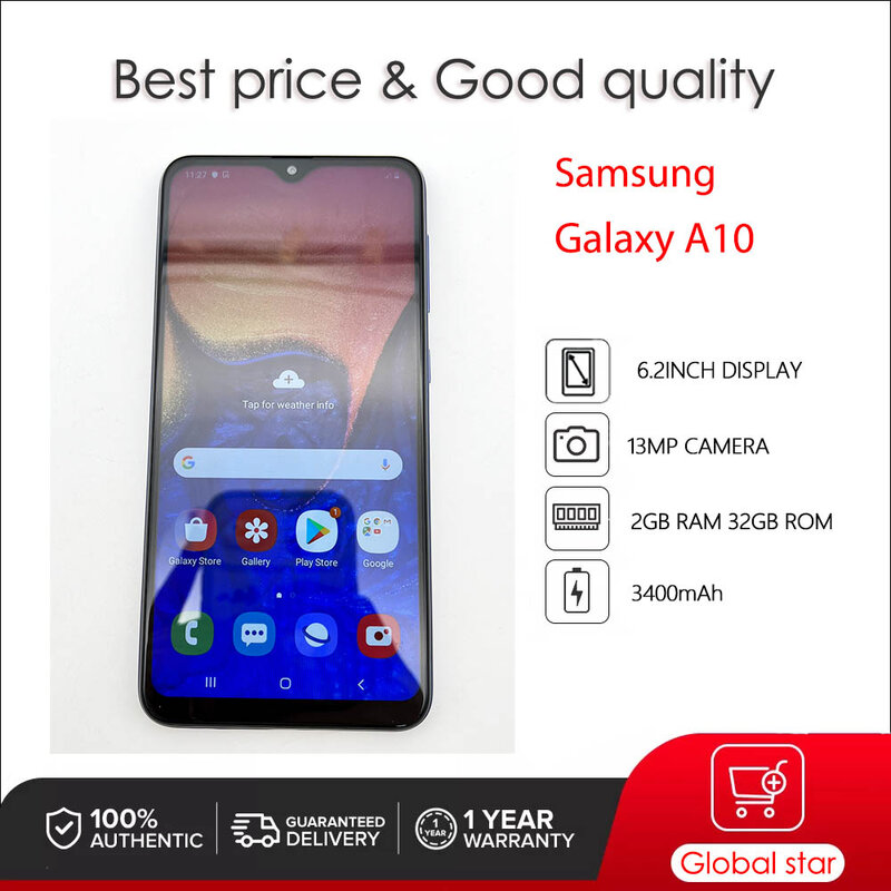 Samsung-teléfono inteligente Galaxy A10 A105F, Original, desbloqueado, usado, 2GB de RAM, 32GB de ROM, octa-core, 6,2 pulgadas, 13MP, 3400mAh, Android