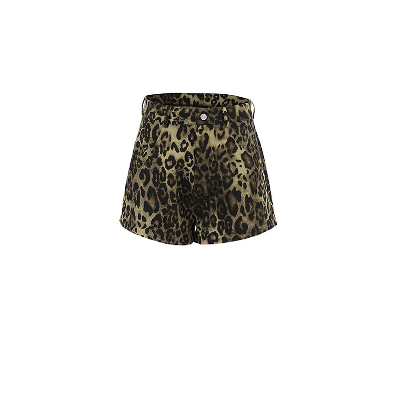 Mode Leoparden muster Taschen Shorts für Frauen y2k hohe Taille Reiß verschluss kurze Hosen 2024 Frühling Sommer High Street Lady Chic Shorts