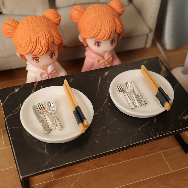 1set Dollhouse White stoviglie bacchette Mini simulazione piatti da cucina giocattoli alimentari in miniatura oggetti di scena per la decorazione della casa delle bambole