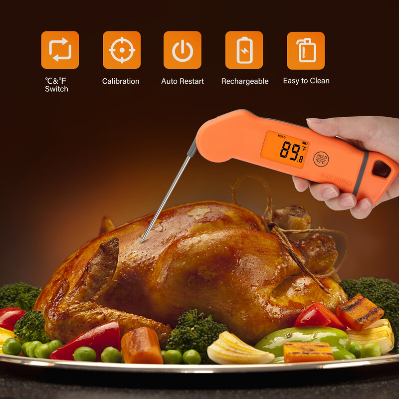 INKBIRD termometer daging Digital genggam IHT-1S, termometer Digital genggam membaca instan dapat diisi ulang memasak makanan untuk memanggang dapur