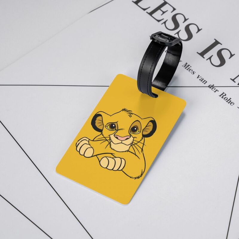 Etiqueta de equipaje de Anime El Rey León Simba con tarjeta de nombre, cubierta de privacidad de dibujos animados, etiqueta de identificación para bolsa de viaje, Maleta