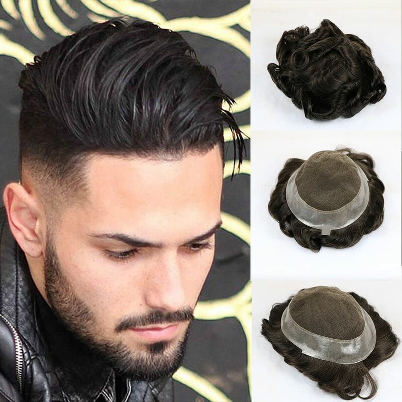 Toupee for Men Australia Breathable Lace&Soft PU Base Wig Male 100% Human Hair Replacement System Hair Capillary Prosthesis