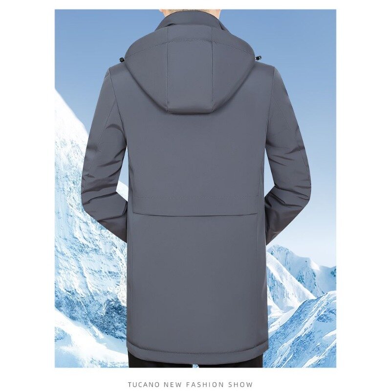 2023 New Men Down Jacket Winter Coat Mid-length Loose Leisure Parkas Thicken Warm Fashion Outwear Detachable Cap Overcoat