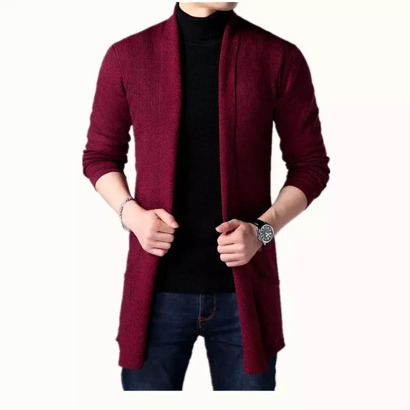 Chaqueta de punto con capucha para hombre, suéter informal de manga larga, Color sólido, talla grande, Otoño e Invierno
