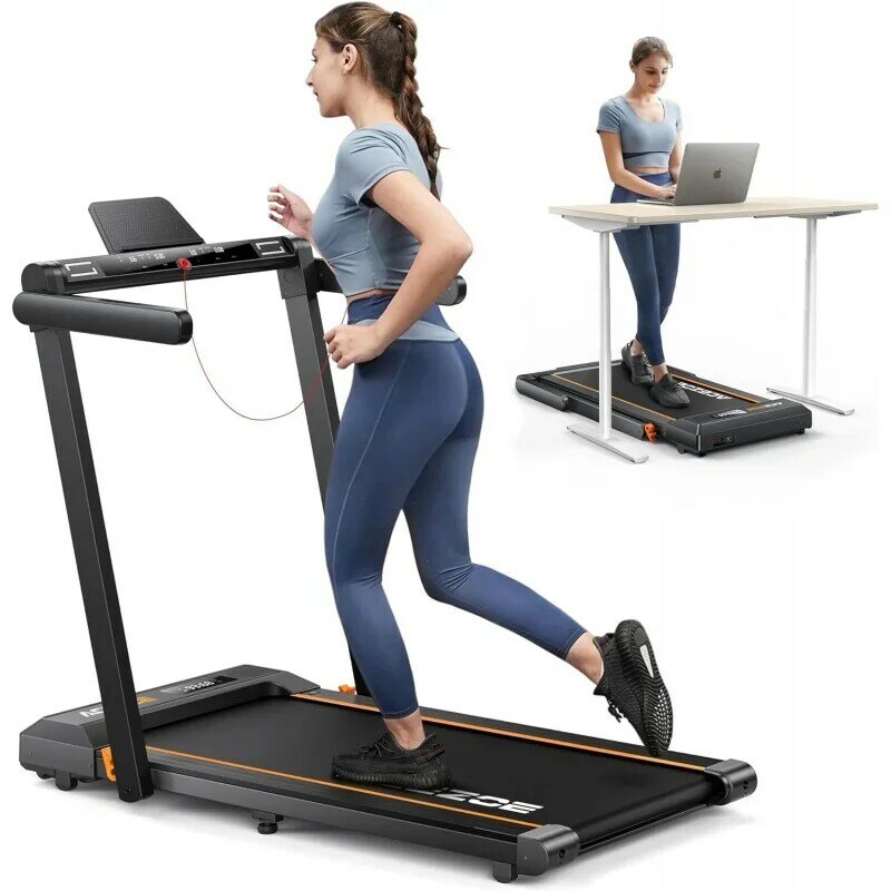 Treadmill lipat 2 in 1 untuk rumah, Treadmill bawah meja dengan 12 mode HIIT, aplikasi latihan dan layar sentuh, 2.5HP pedal jalan