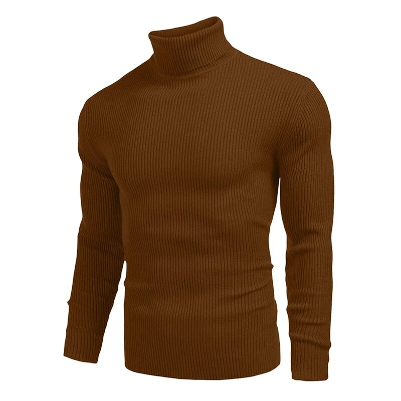 Suéter de cuello alto para hombre, Jersey ajustado de punto, camiseta de fondo, Color sólido, cálido, moda de otoño e invierno