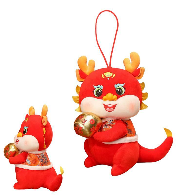 중국 드래곤 봉제 시뮬레이션 드래곤 봉제 장난감, 행운의 빨간색 부드러운 중국 새해 2024 봉제 용수철 축제 홈 데코