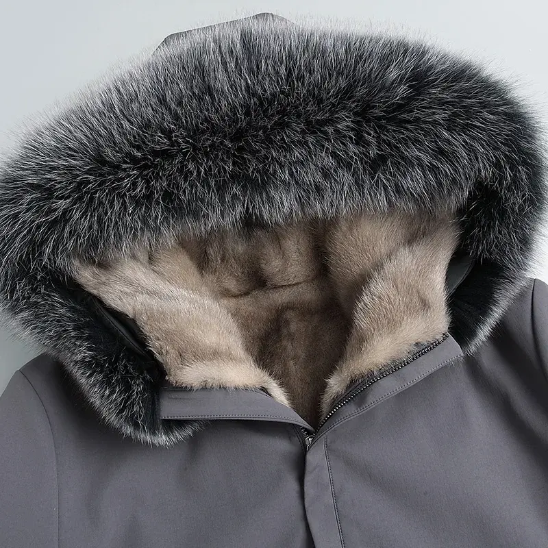 Куртка мужская из норкового меха, зимняя, с капюшоном, средней длины