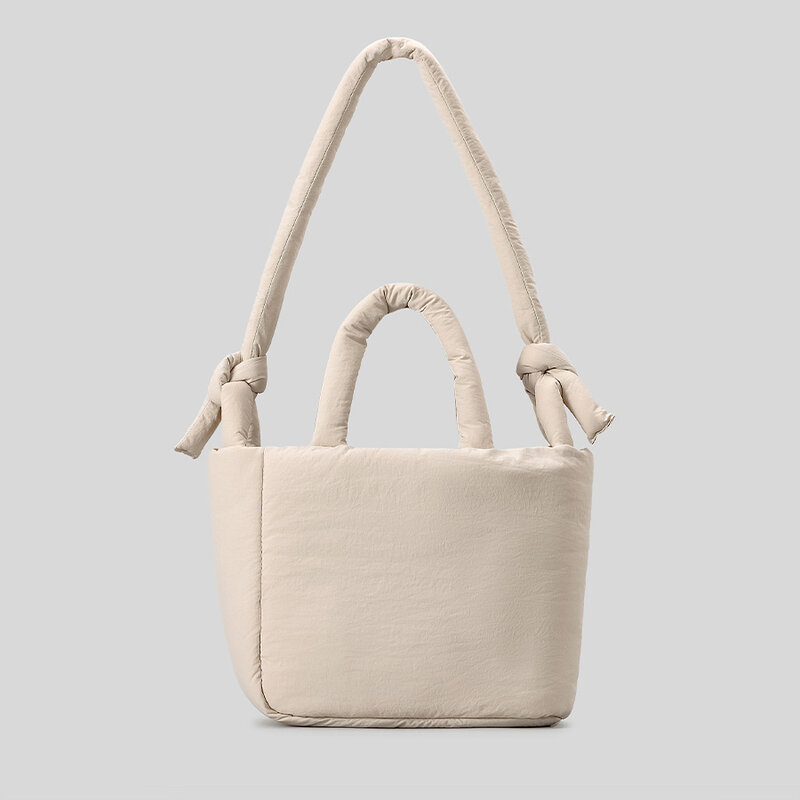 Algodão acolchoado Puffy Shoulder Bag para mulheres, bolsa de designer, bolsa de nylon acolchoada, bolsas crossbody macias, balde Shopper Tote
