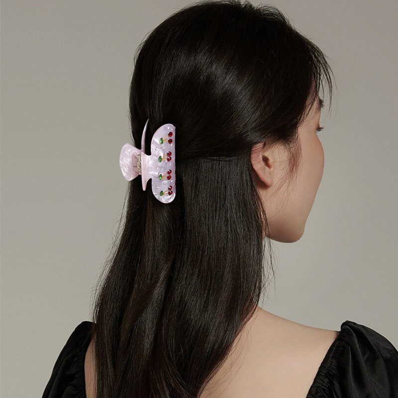 Women's Hair Clips Cherry Rhinestone Claw Claw Elegant Barrettes Hair Accessory Gift