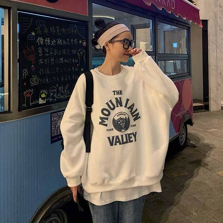 2022 open spring T shirt women's new spring loose round neck pullover letter printing top Korean style ins
