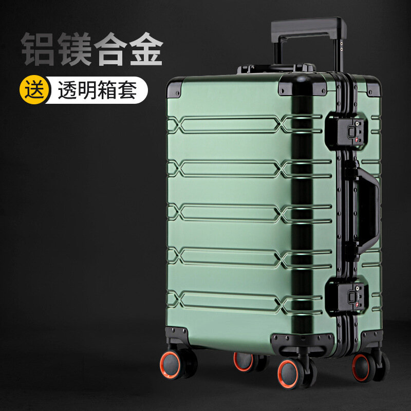 PLUENLI-Estojo do carrinho de liga de magnésio todo alumínio, bagagem de liga de roda universal, caixa de metal feminina
