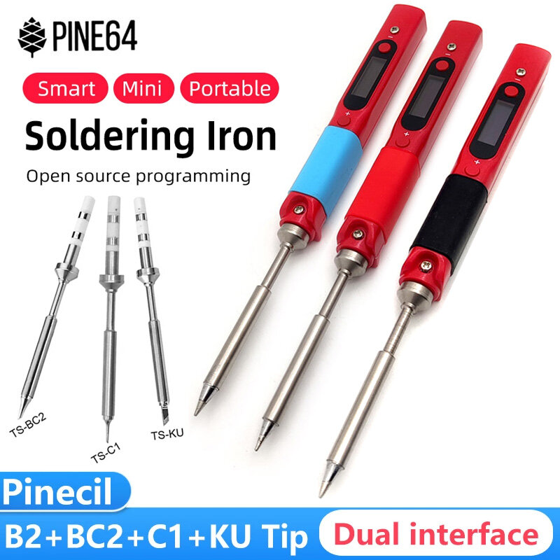 PINE64-Portable Ponta de ferro de solda elétrica Mini, temperatura constante inteligente, tipo C, DC5525, B2, BC2, KU, C1 Dica