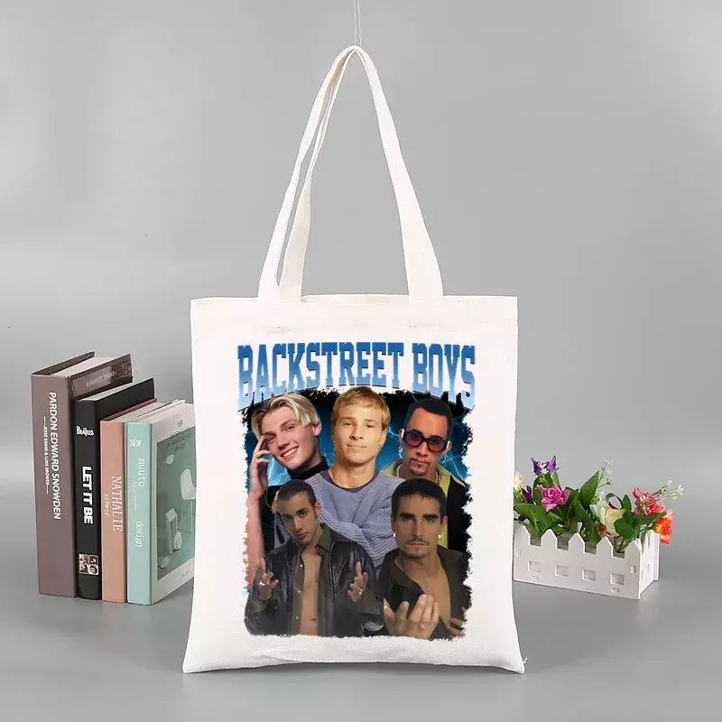 Backstreet Boys World วงดนตรี BSB กระเป๋านักช้อป ulzzang กระเป๋าโท้ทกระเป๋าถือผ้าใบพิมพ์ลายกระเป๋าสะพายไหล่ฮาราจูกุกระเป๋าสุภาพสตรี