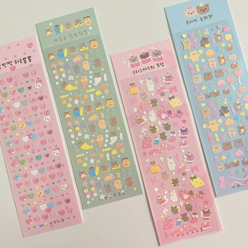 Korean Laser Bling Cartoon Bear Sticker For Scrapbooking DIY Sticker for Phone Journal Photo Girls Handwork Gift