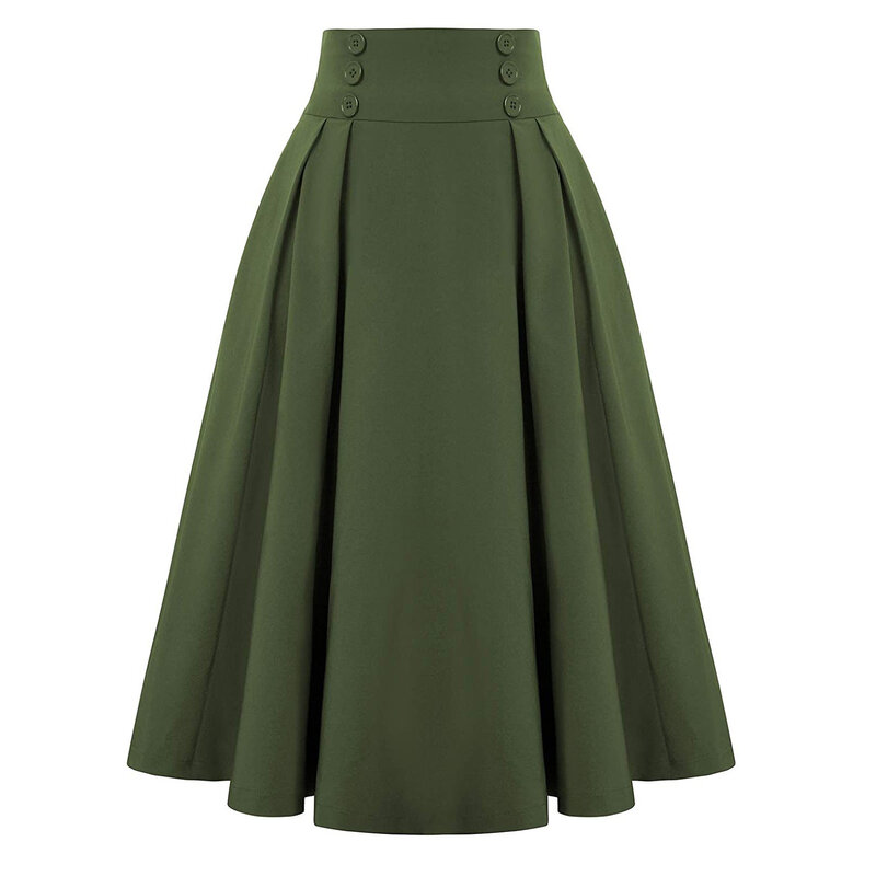 2024 neue Vintage Mode Röcke mit hoher Taille für Frauen einfarbig schwarz rot gelb grün Sommer Midi Rock Knöpfe Vestidos