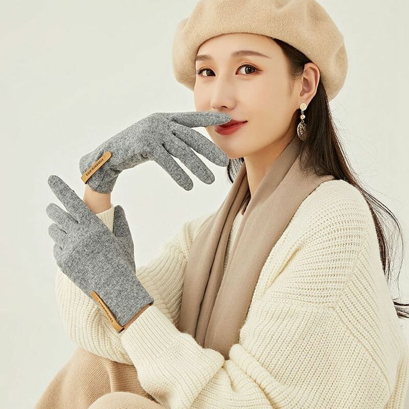 Solid Color Plus Velvet Letter Warm Gloves Winter Gloves Full Finger Gloves Cashmere Gloves Touch Screen Gloves Female Gloves