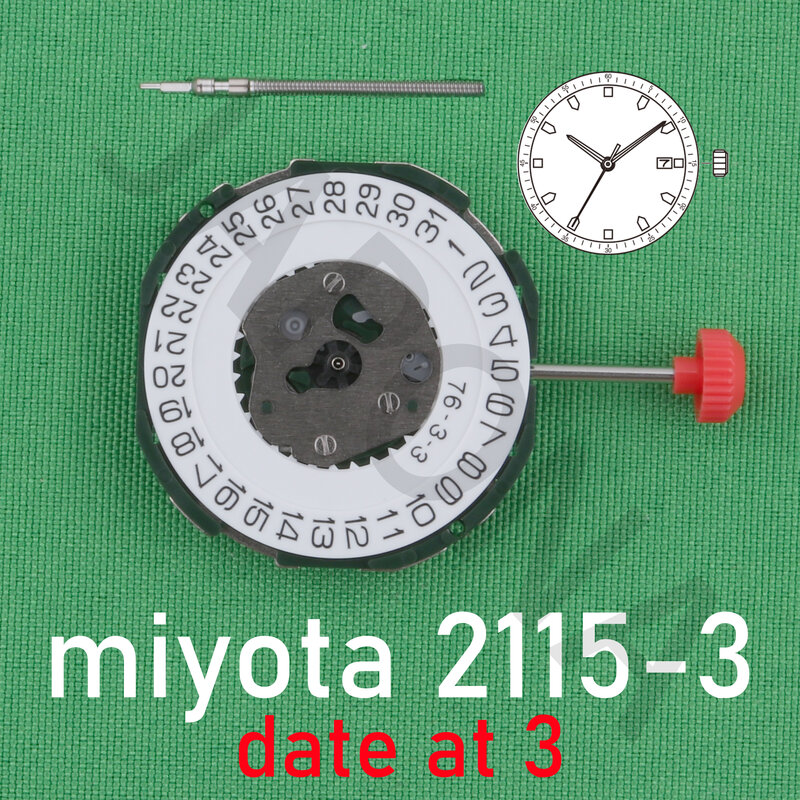 Miyota การเคลื่อนไหว2115 2115-3การเคลื่อนไหวแบบควอทซ์ญี่ปุ่นการเคลื่อนไหวมาตรฐานพร้อมแสดงวันที่2115เคลื่อนไหว