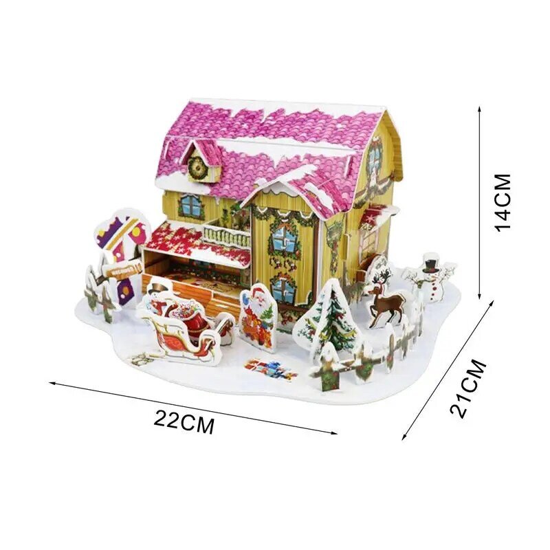 3D Puzzle Houses for Christmas Decor, White Snow Scene, Tema, Cidade pequena, Model Kit, Kids