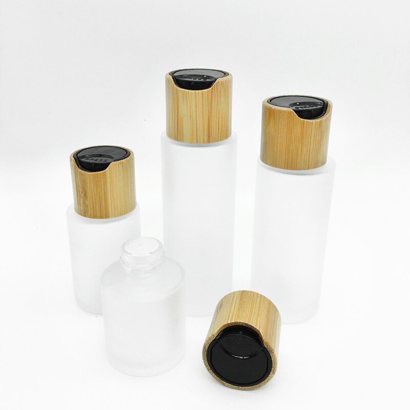 Botellas de vidrio esmerilado de viaje, 5 piezas, 20-120ML, con tapa abatible superior de disco, contenedor dispensador rellenable vacío para cosméticos y champú
