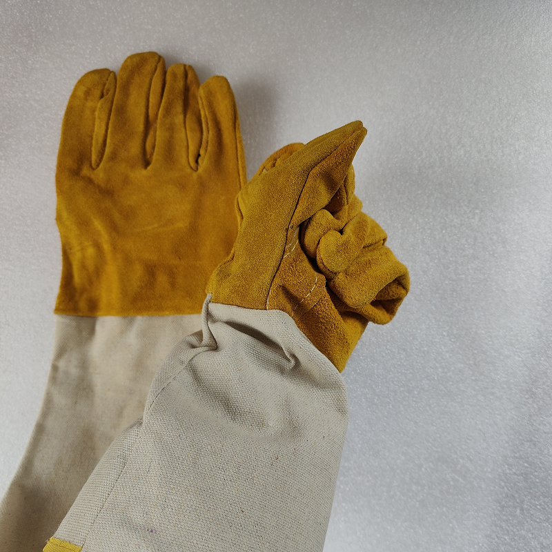 Guanti per saldatura guanti protettivi per saldatore per saldatura resistenti all'usura lunghi in pelle manicotto in tela