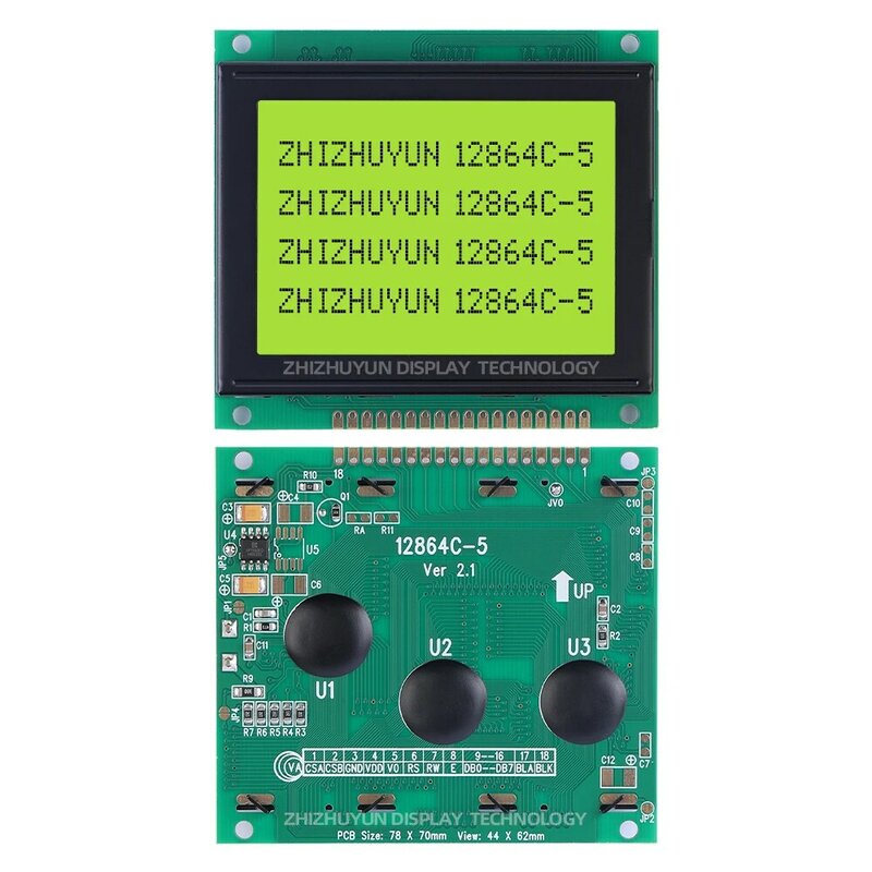 12864C-5 moduł wyświetlacza LCD 128*64 3.5 cali 78x70mm NT7108 niebieski żółty ekran 18-pinowy Port równoległy żółta zielona forma