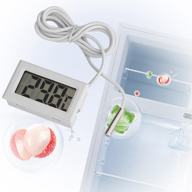 ميزان الحرارة الرقمي LCD صغير مع مسبار مقاوم للماء في الأماكن المغلقة في الهواء الطلق مريحة استشعار درجة الحرارة للثلاجة الثلاجة حوض السمك