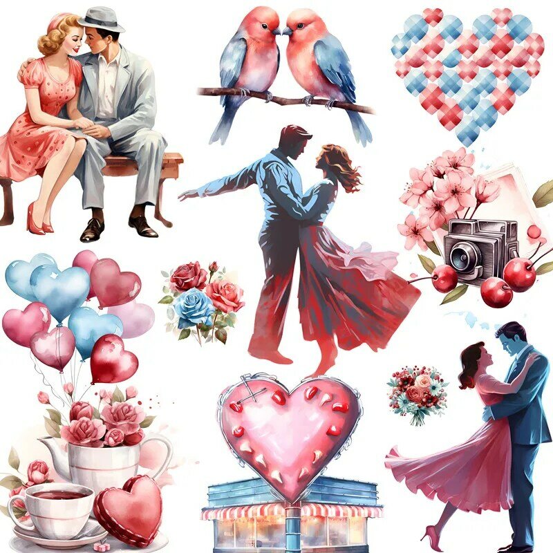 Pegatinas decorativas Vintage para el Día de San Valentín, álbum de recortes artesanal, diario de chatarra, 12 unids/lote por paquete
