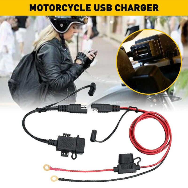 Adaptor kabel USB sepeda motor SAE ke USB Charger USB 2.1A pengisian cepat tahan air untuk ponsel GPS tablet Aksesori Sepeda Motor