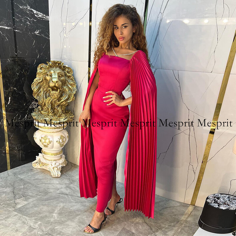 Hot Sale Simple Evening Dress Sqaure Neck Pleat Ankle Length Satin Prom Gown Custom Color Mermaid Cocktail Party Dresses