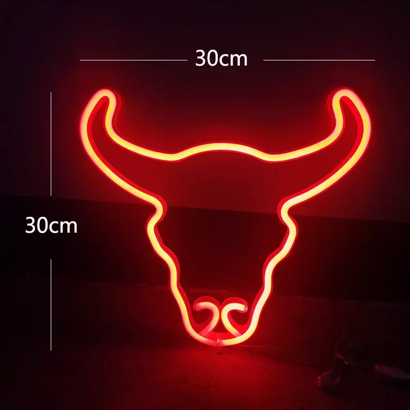 Lampu tanda LED Neon hewan, lampu malam dinding kupu-kupu kucing angsa kepala banteng untuk ruang pesta toko Festival Dekorasi hadiah Natal