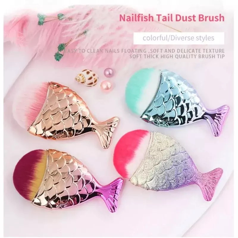 1pcs Fish Tail Shape Nail Brush Fishtail Bottom Cosmetic Brushes Soft Cleaning Dust Powder Nails Care Manicure Tool Nail Brush