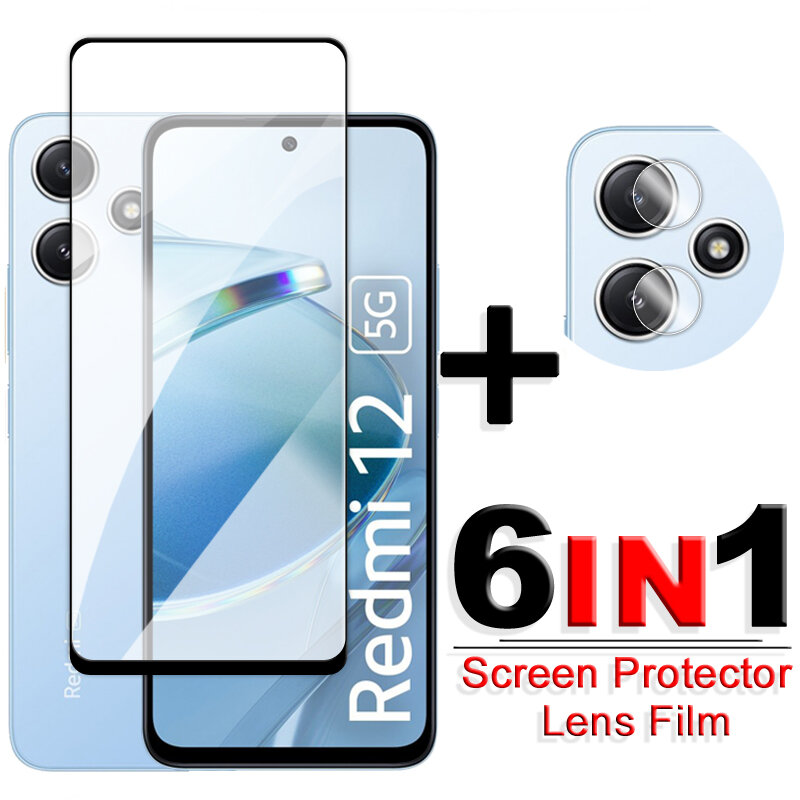 Protector de pantalla para Xiaomi Redmi 12 5G, cristal de cubierta completa para Redmi 11A 10C 12C 12, cristal templado para lente de cámara