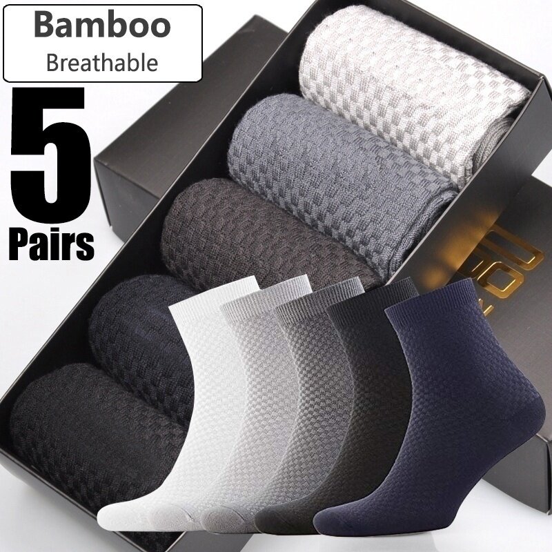 5Pairs Comfortable Men Bamboo Fiber Socks Casual Business Anti-Bacterial Deodorant Breatheable Cotton Socks Man Long Sock