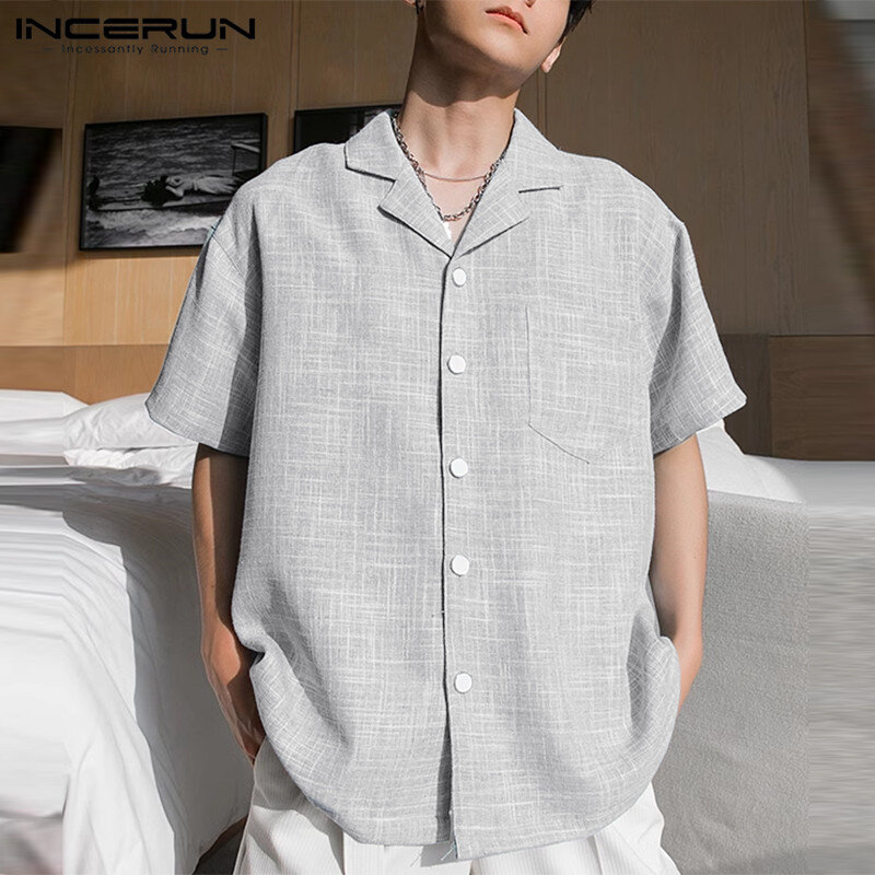 Men Shirt Solid Color Lapel Short Sleeve Summer Casual Men Clothing Streetwear Korean 2024 Fashion Leisure Shirts S-5XL INCERUN