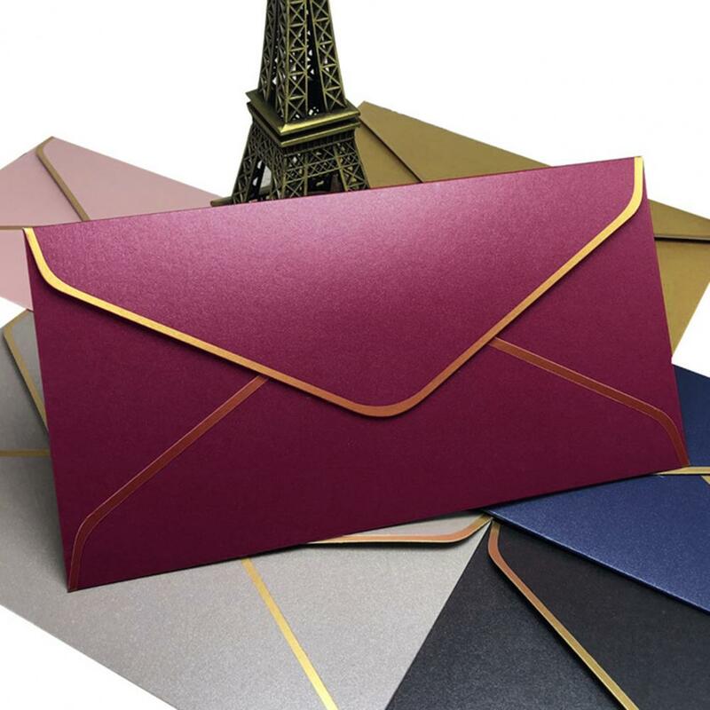 10Pcs Golden Border Envelope V Flap Quick Seal Luxury Office Check Letter Mailing Birthday Wedding Parties Invitation Envelope