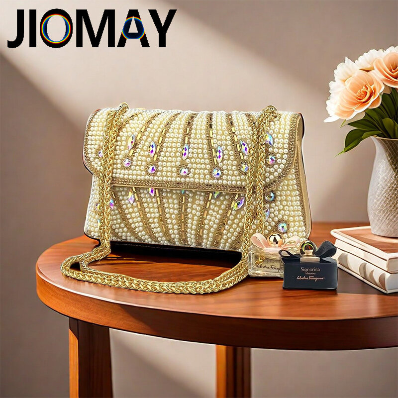 حقيبة ذهبية من اللؤلؤ من JIOMAY للنساء ، تصميم جديد ، محافظ عصرية ، حقيبة فاخرة ، حقائب حفلات متعددة الاستخدامات ، تصميم شخصي ، حقيبة حمل