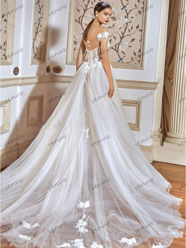 Женское свадебное платье It's yiiya, белое кружевное платье А-силуэта с открытыми плечами на лето 2024