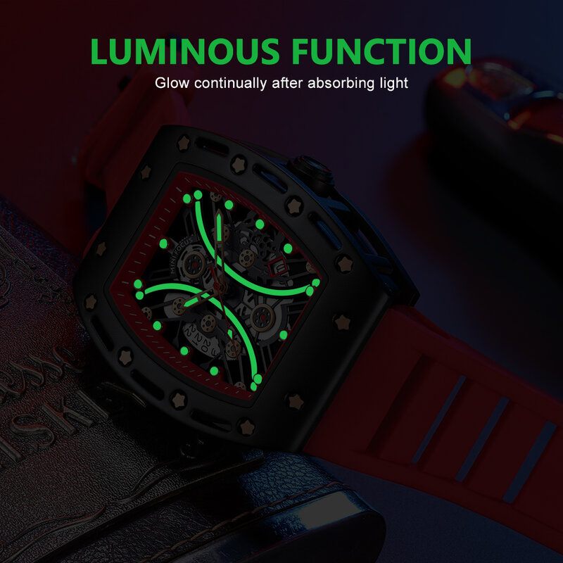 MINI FOCUS العلامة التجارية موضة ساعة أوتوماتيكية ساحة الجوف ساعة عادية فاخرة مقاوم للماء ساعات ميكانيكية للرجال
