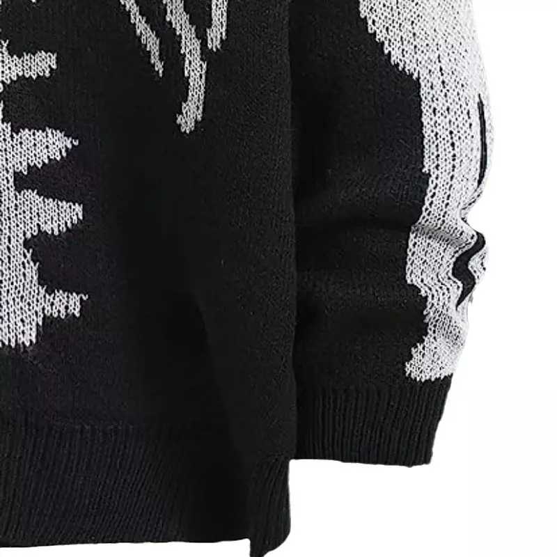 Stylowy wzór czaszki sweter żakardowy sweter na jesienną modę luźny sweter z dekoltem w szpic męskie ubrania zimowe kurtki z dzianiny