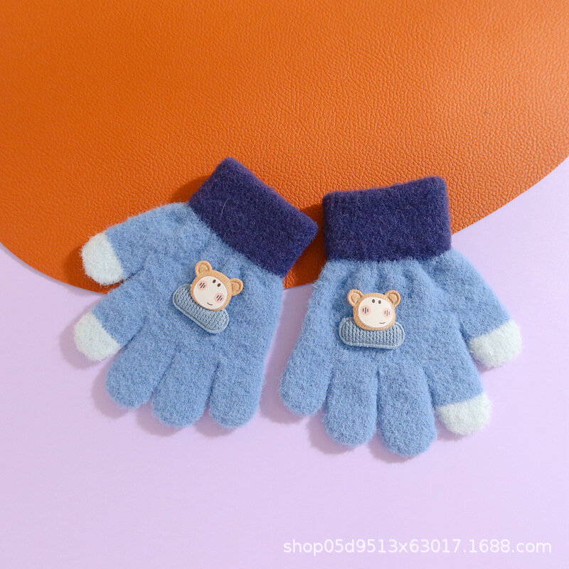 Cute Children Gloves Cartoon Bear Kids Full Finger Gloves Winter Knitted Wool Boys Girls Warm Mittens