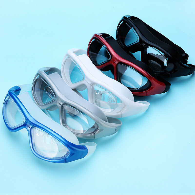 แว่นตาว่ายน้ำแบบโปร่งใสกรอบใหญ่กันน้ำกันหมอก HD แว่นตาว่ายน้ำชายและหญิงแว่นตาว่ายน้ำ