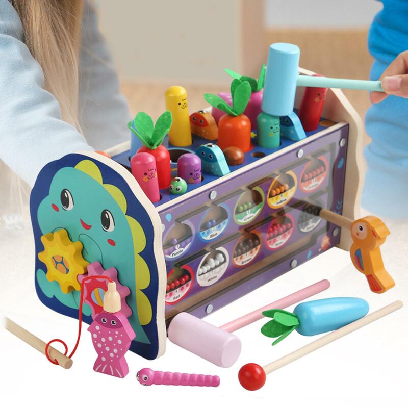 Banco de madeira batendo com martelo de madeira, classificação de cores, contando martelando brinquedo para crianças, presentes do bebê, 3, 4, 5, 6