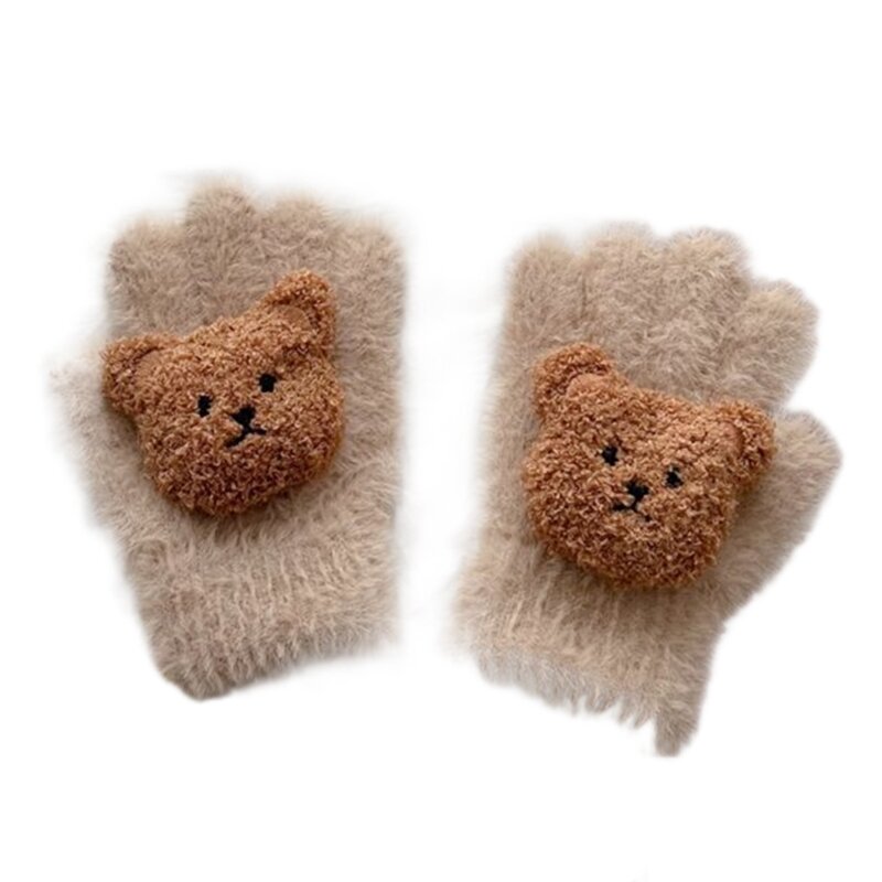 Luvas elegantes lã para bebê, luvas confortáveis ​​de inverno com lindo padrão urso, roupa elástica adequada para crianças