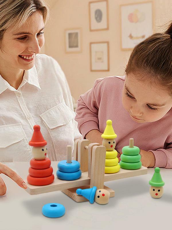 ชุดของเล่นไม้ของเล่นไม้ตัวตลกสำหรับเด็กวัยหัดเดินชุดของเล่นหอคอยสมดุลสำหรับเด็ก