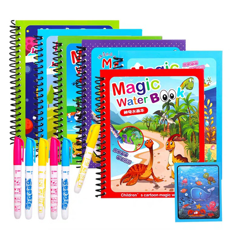 Livro mágico com caneta d'água para crianças, livro de colorir reutilizável, brinquedos montessorianos, brinde de educação infantil